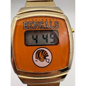 Vintage Cincinnati Bengals NFL Digital Watch – Gold Tone – Retro Helmet Logo – W